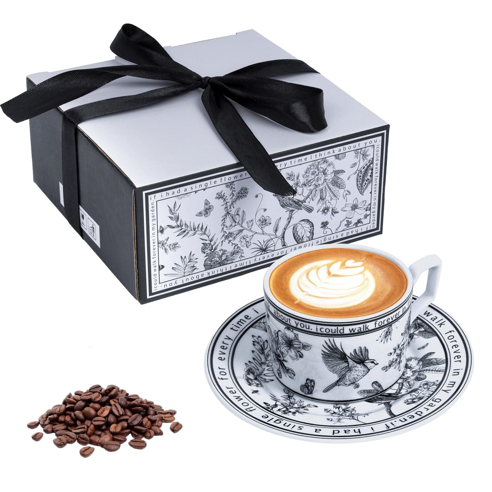 Vintage Floral Ceramic Coffee Cup and Saucer Set - Perfect for Espresso, Tea or Coffee Lovers