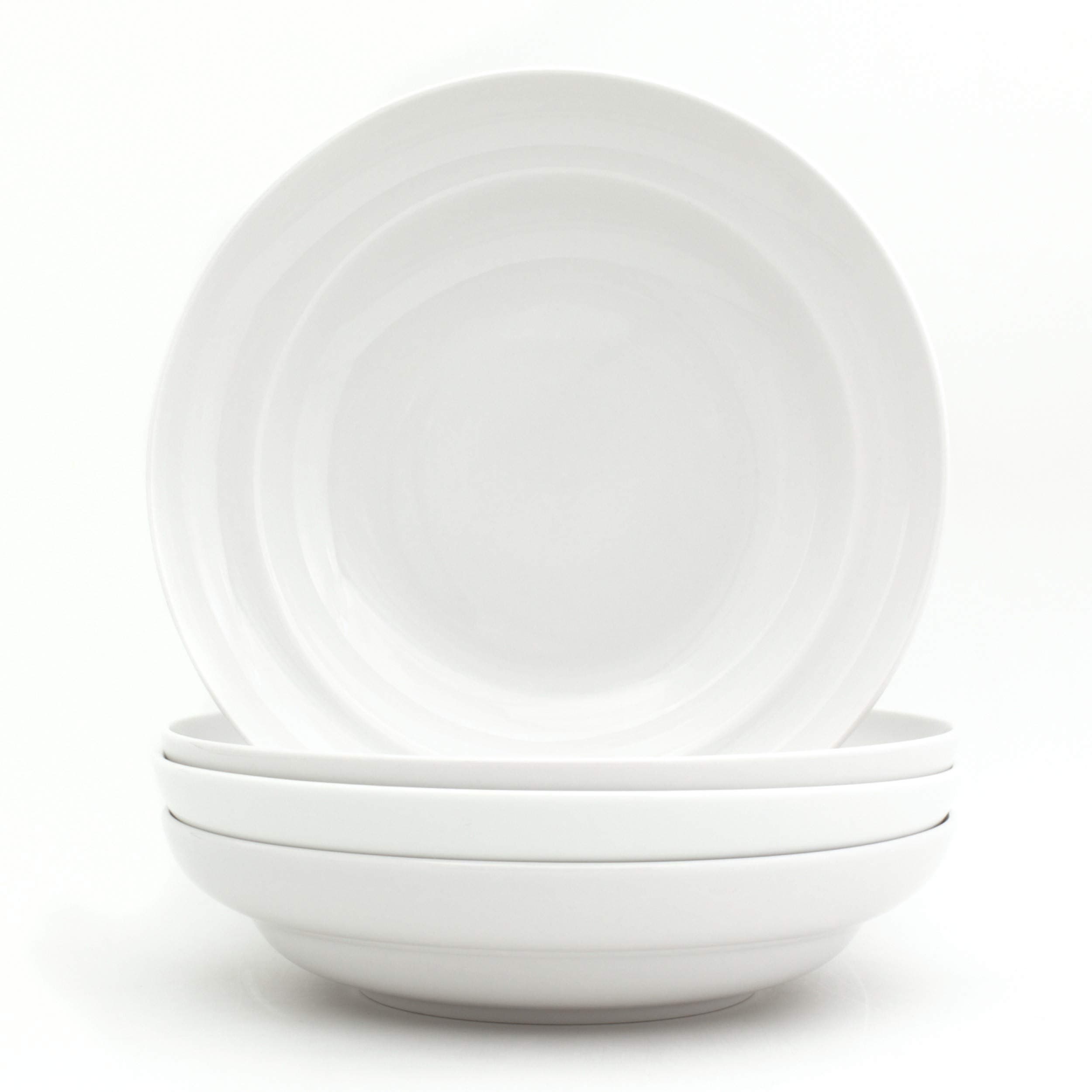 Euro Ceramica White Essential Porcelain Pasta Bowls, Set of 4, Inverted Rim Design