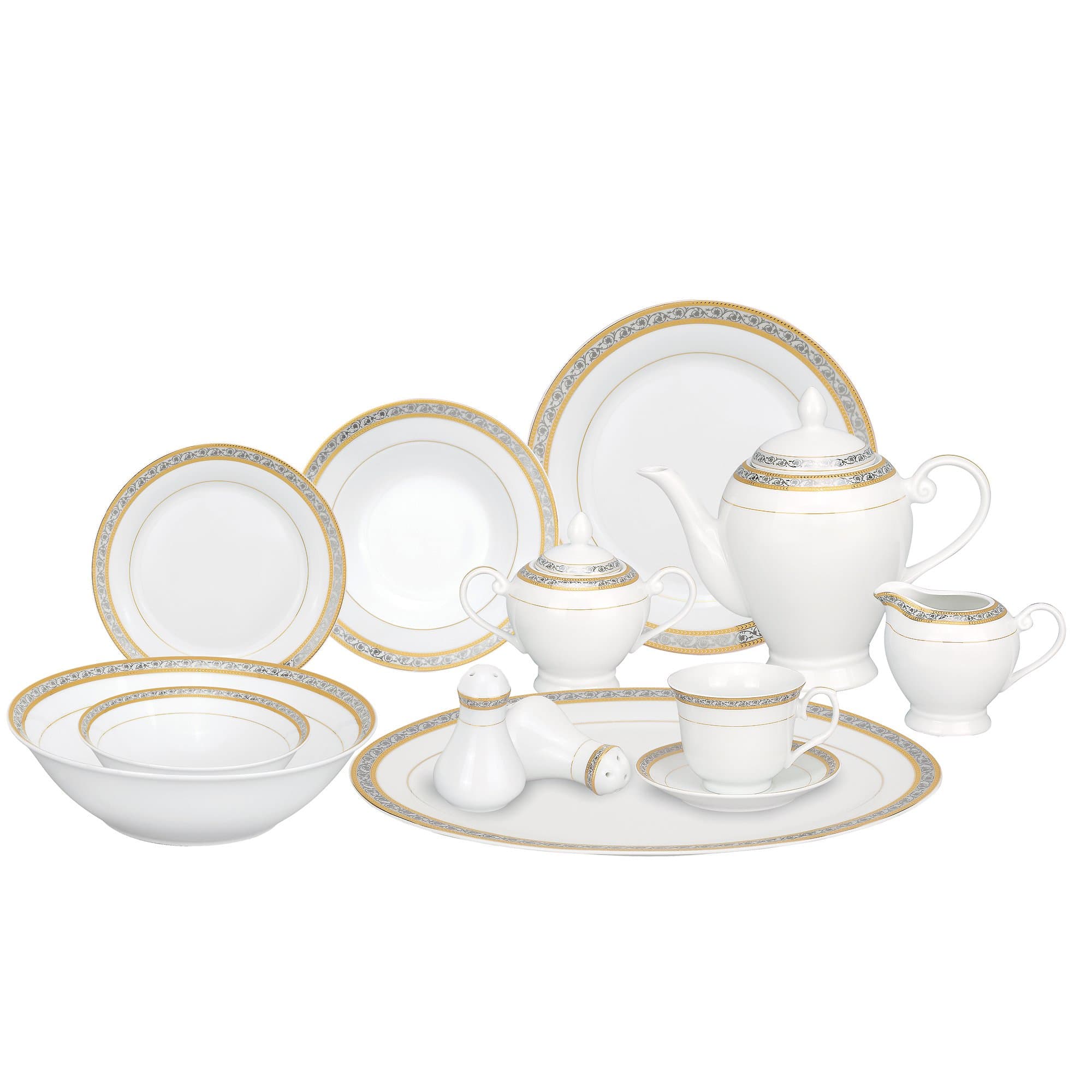 Refined and simplified title: Lorren Home Trends 57-Piece Porcelain Dinnerware Set, Safora, Service for 8