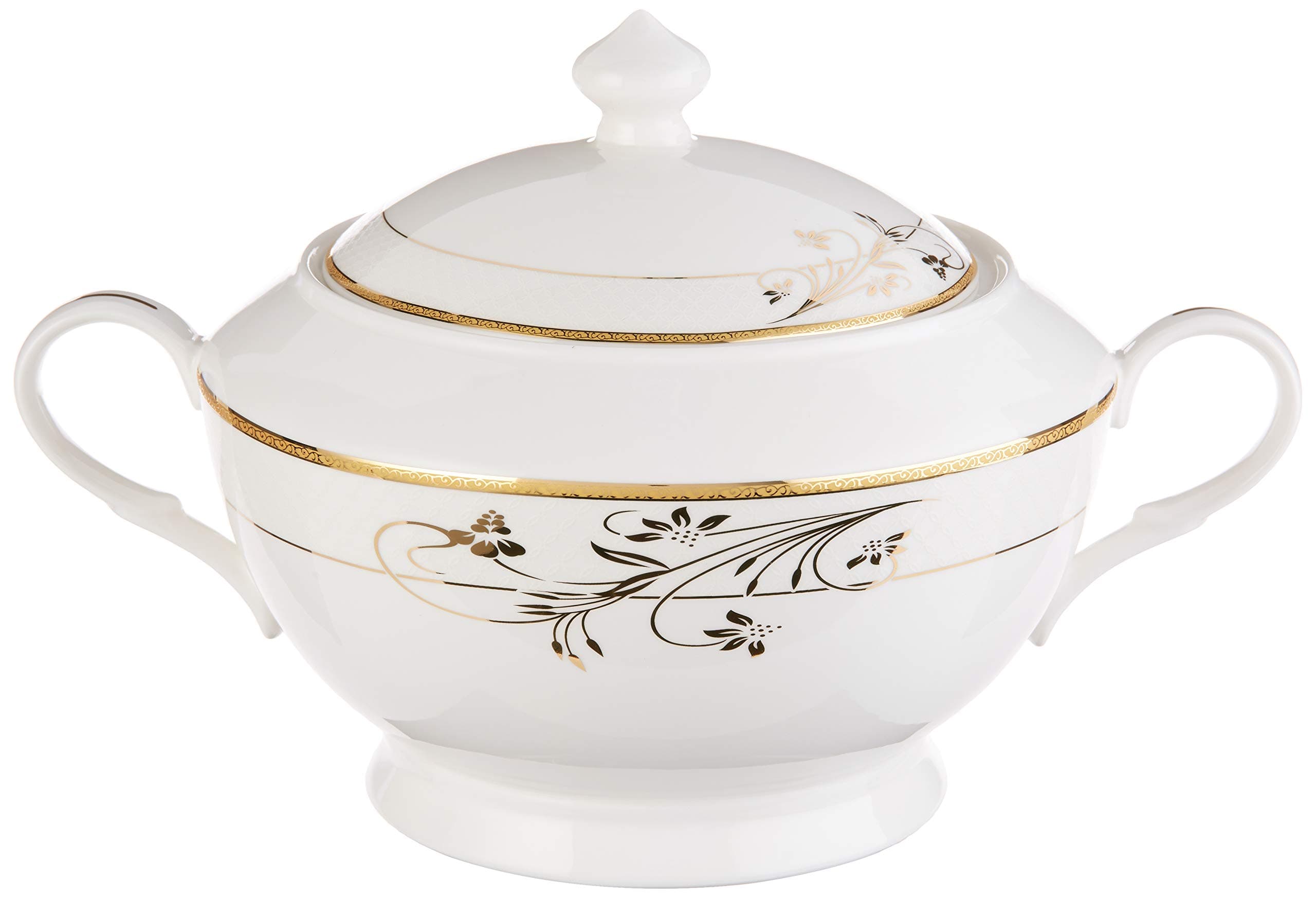 Bone China Soup Tureen with Lid, Rosalia Pattern by Lorren Home Trends - Gold (For Lorenzo Import La Luna Collection)