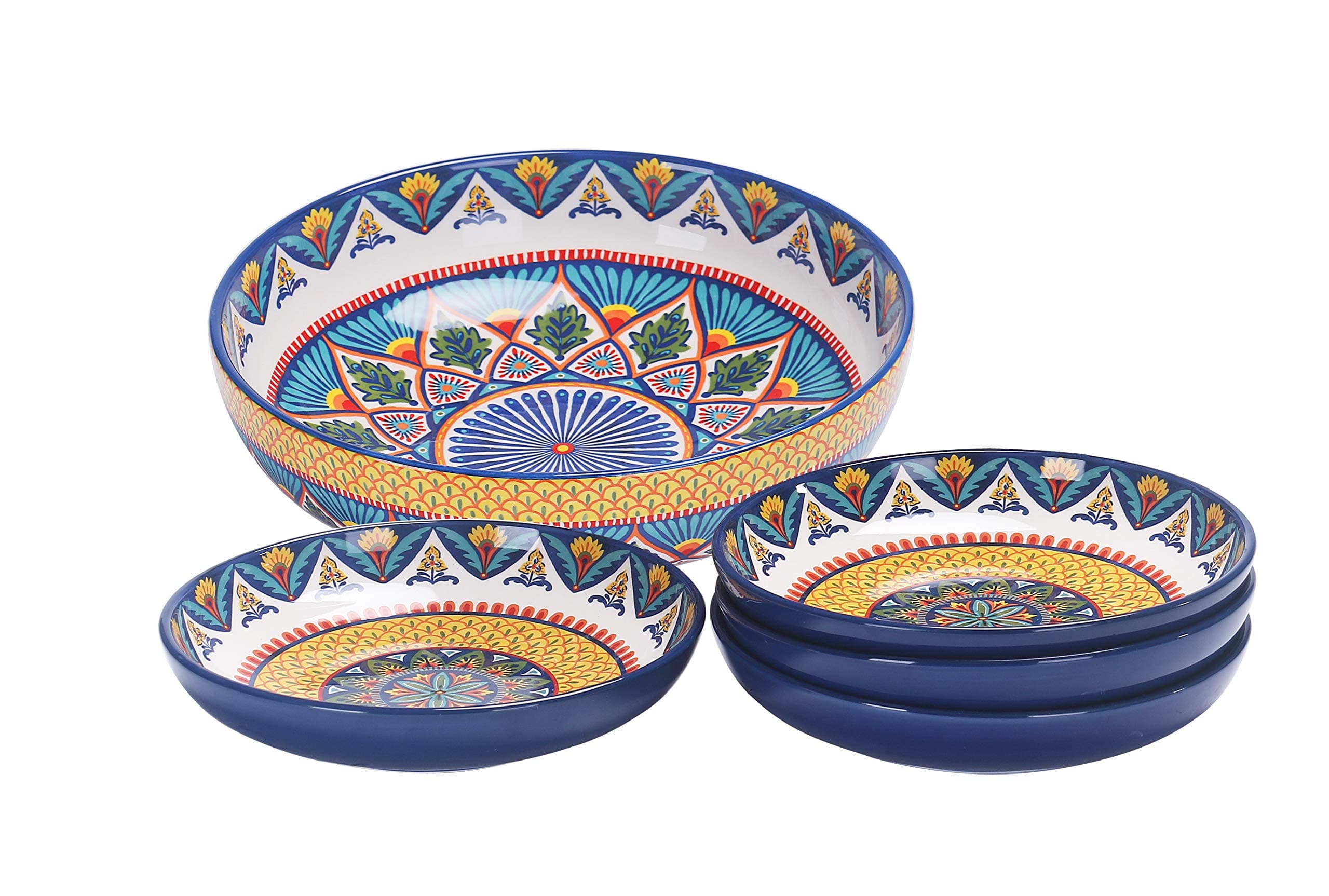 Bico Havana Ceramic Pasta Bowls (Set of 5) - 1 x 214oz, 4 x 35oz - for Pasta, Salad, Microwave & Dishwasher Safe - Housewarming Gift