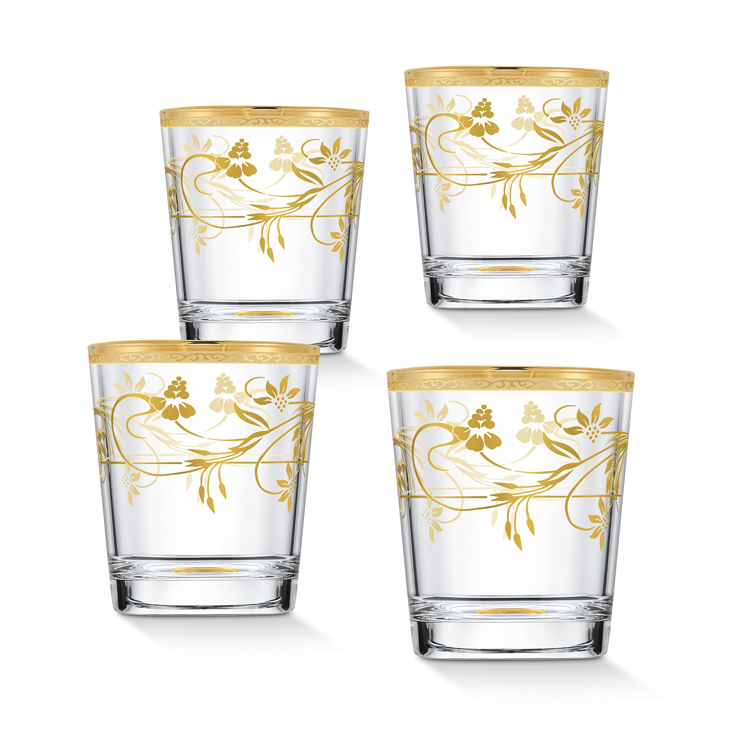 Lorren Home Trends Rosalia Flower Double Old Fashioned Glasses, Set of 4