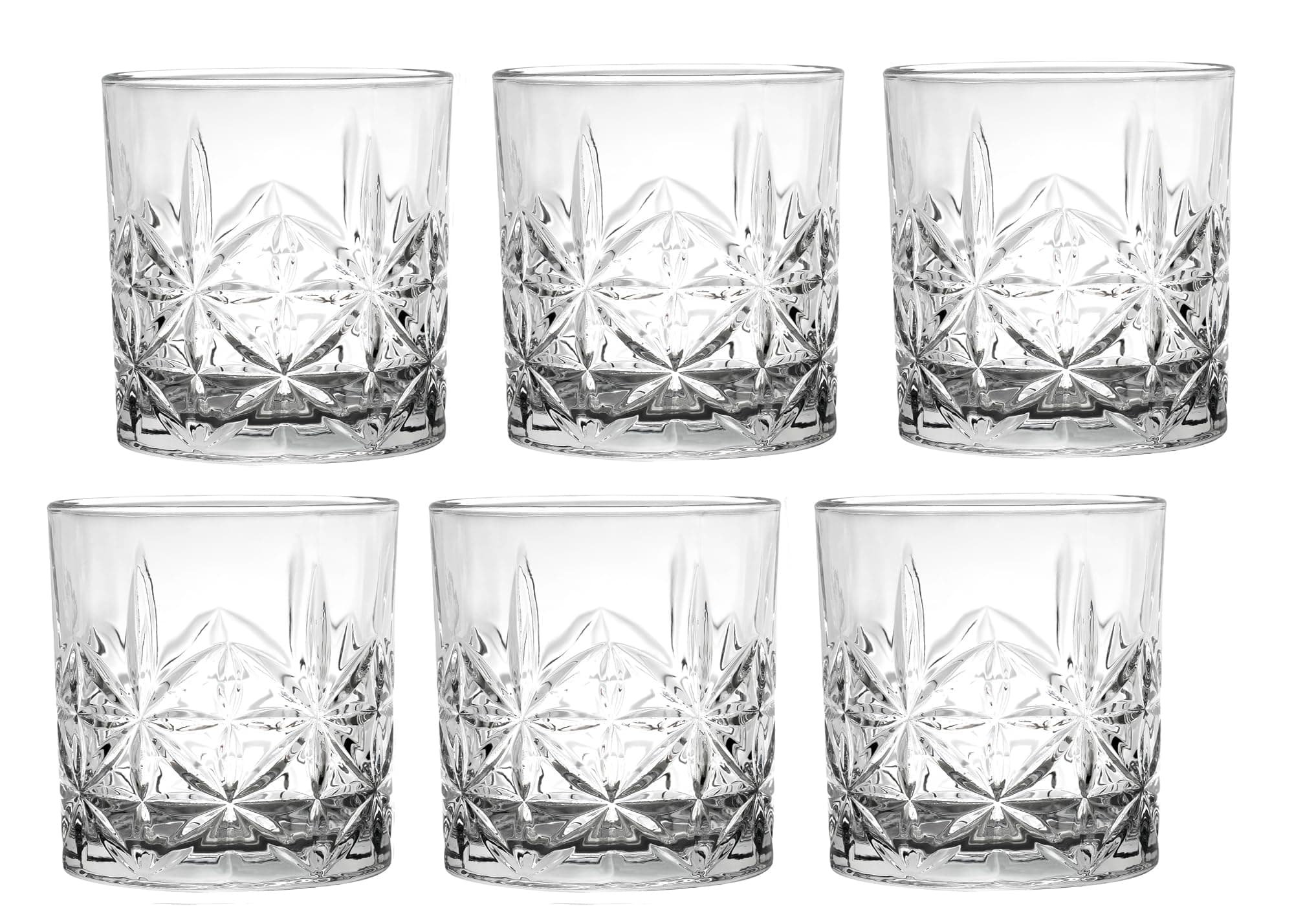 Lorren Home Trends Textured Cut Glass 11 Oz Double Old Fashion Drinking Glass, Set of 6