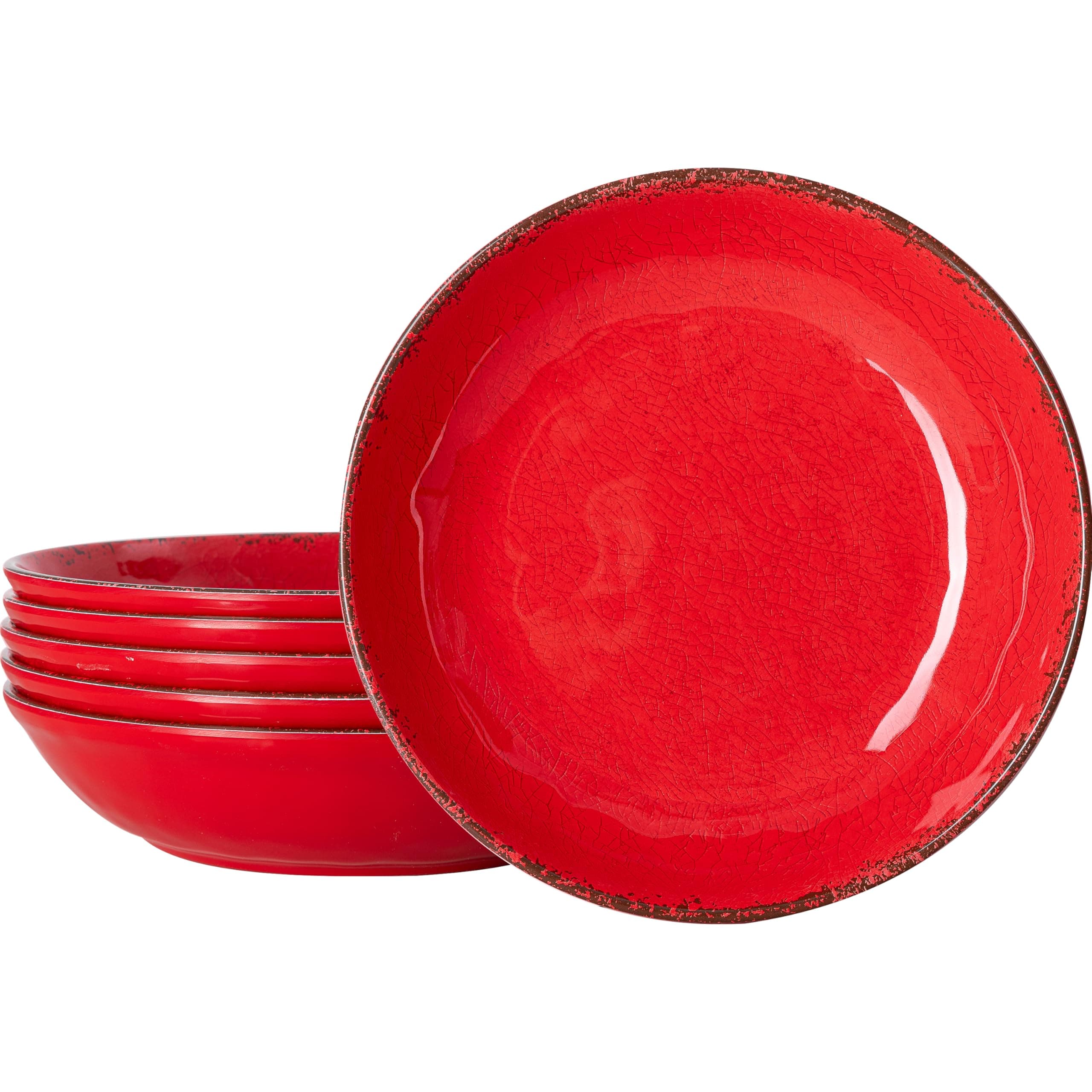 LEHAHA Vintage Red Melamine Pasta Bowls, Set of 6, 9.25" Salad Bowls, Dishwasher Safe…