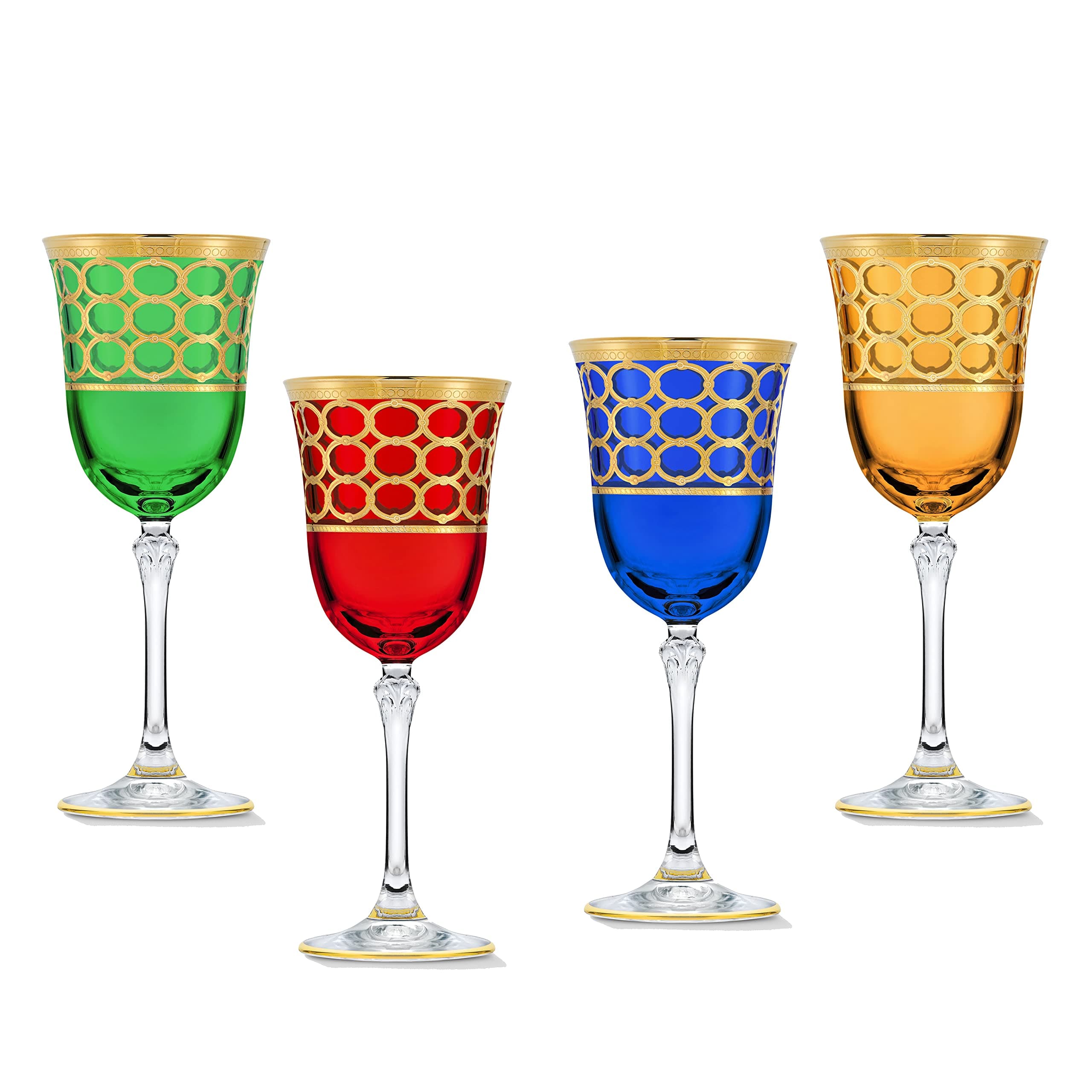 Lorren Home Trends Multicolor Gold-Ringed White Wine Goblets, Set of 4