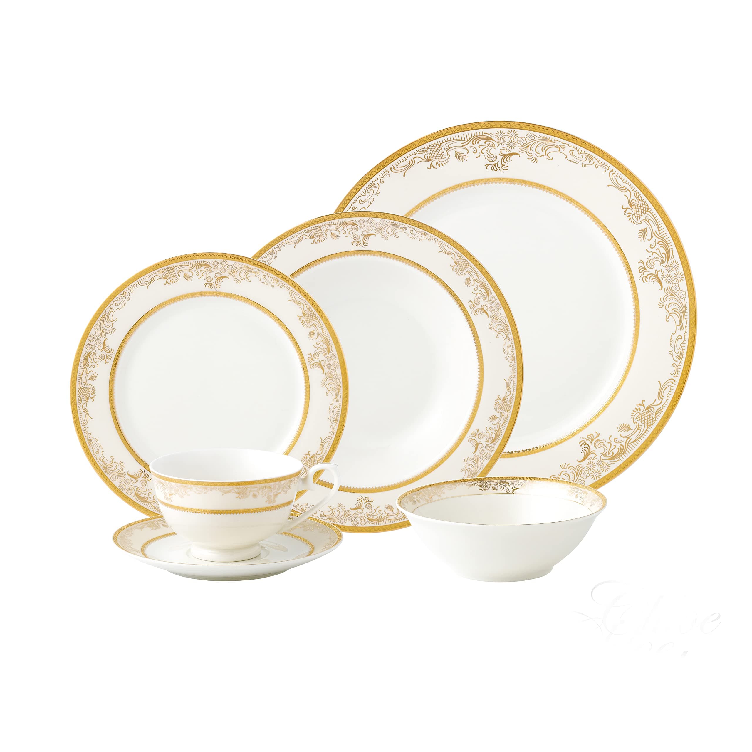 Bone China Dinnerware Set for 4 by Lorren Home Trends, Gold