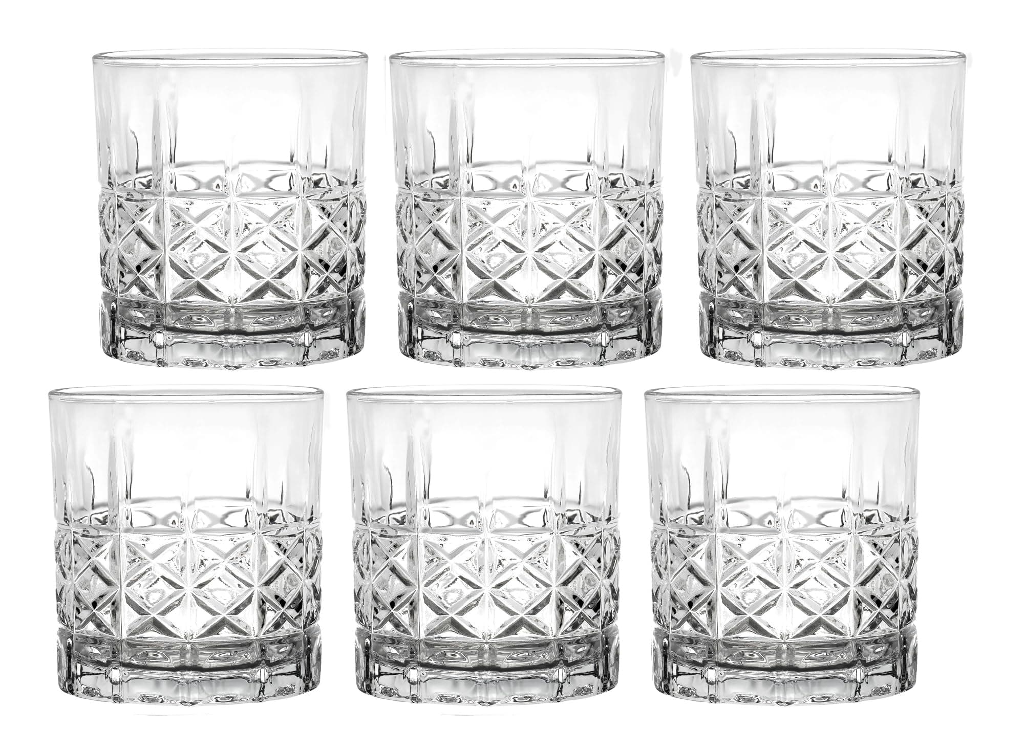 Set of 6 Textured Cut Glass Old Fashion Drinking Glasses for Home Use