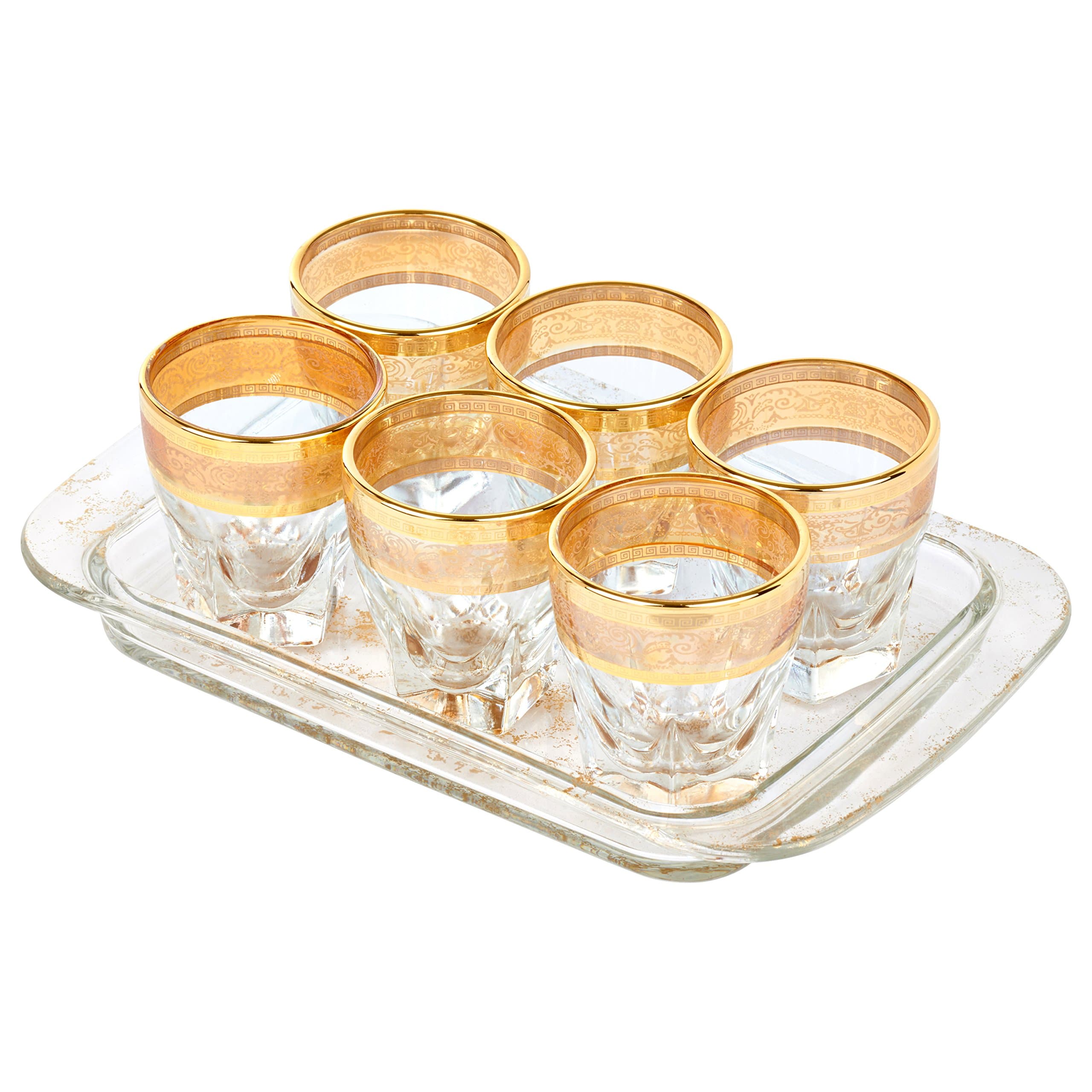 Lorren Home Trends 7 Piece Amber Shots Set with Tray